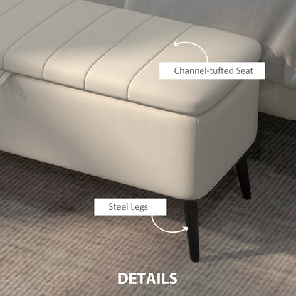 Zimina Linen Look Cream Storage Ottoman Stripe Top