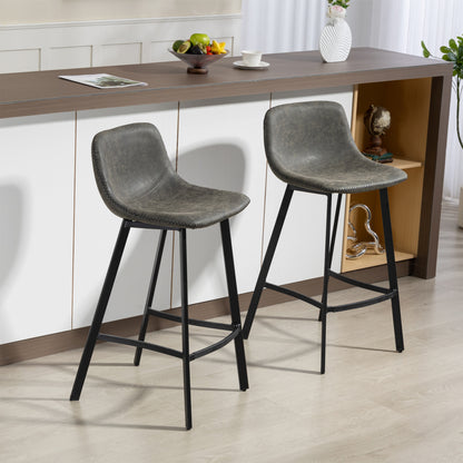 Nora Set Of 2 Grey Faux Leather Dining Bar Stools With Back And Foot Support