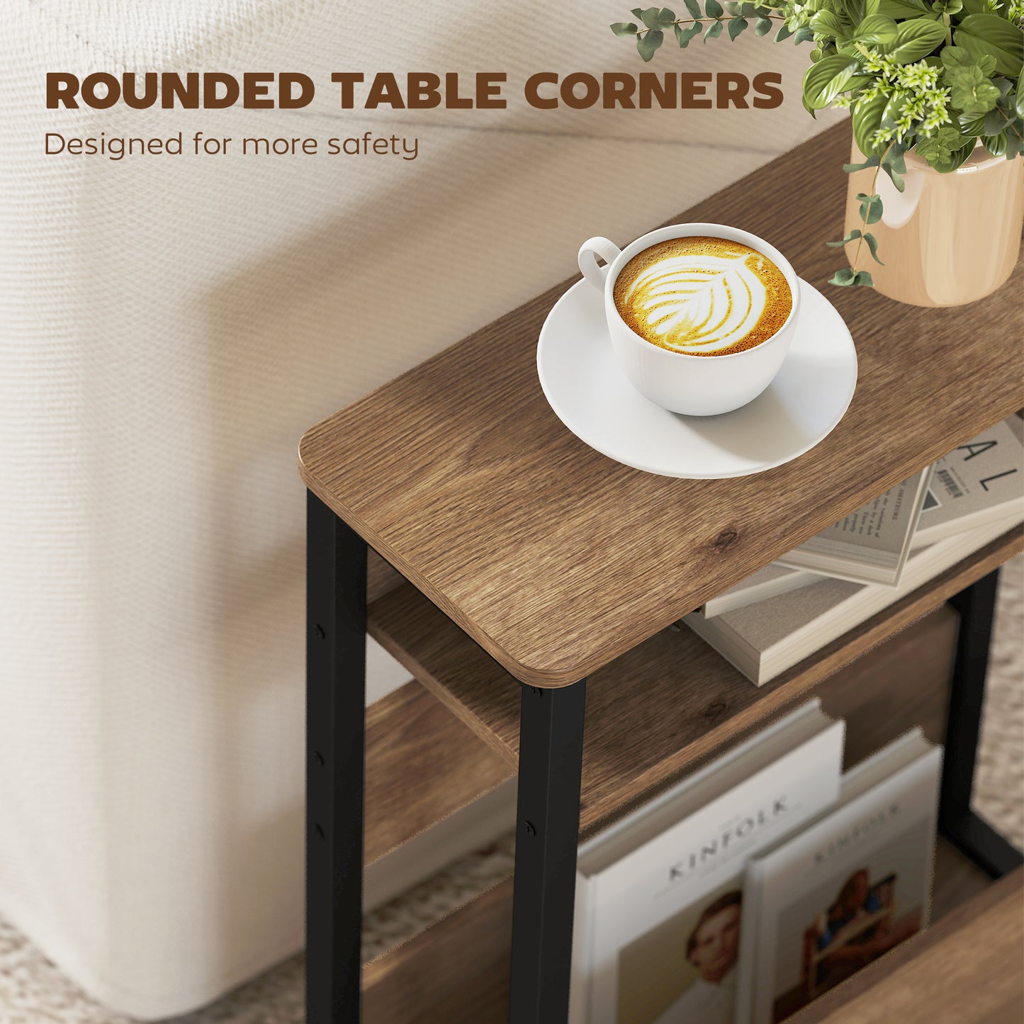 Neleke Metal And Wooden Black And Walnut Industrial Accent Magazine Side Table