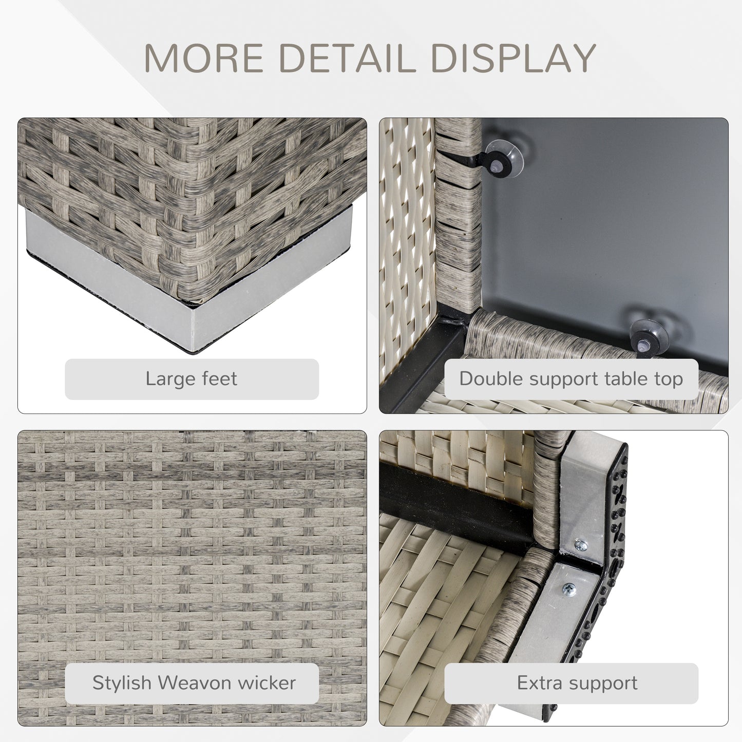 Vimito Rattan Light Grey Square Outdoor Side Table With Glass Top