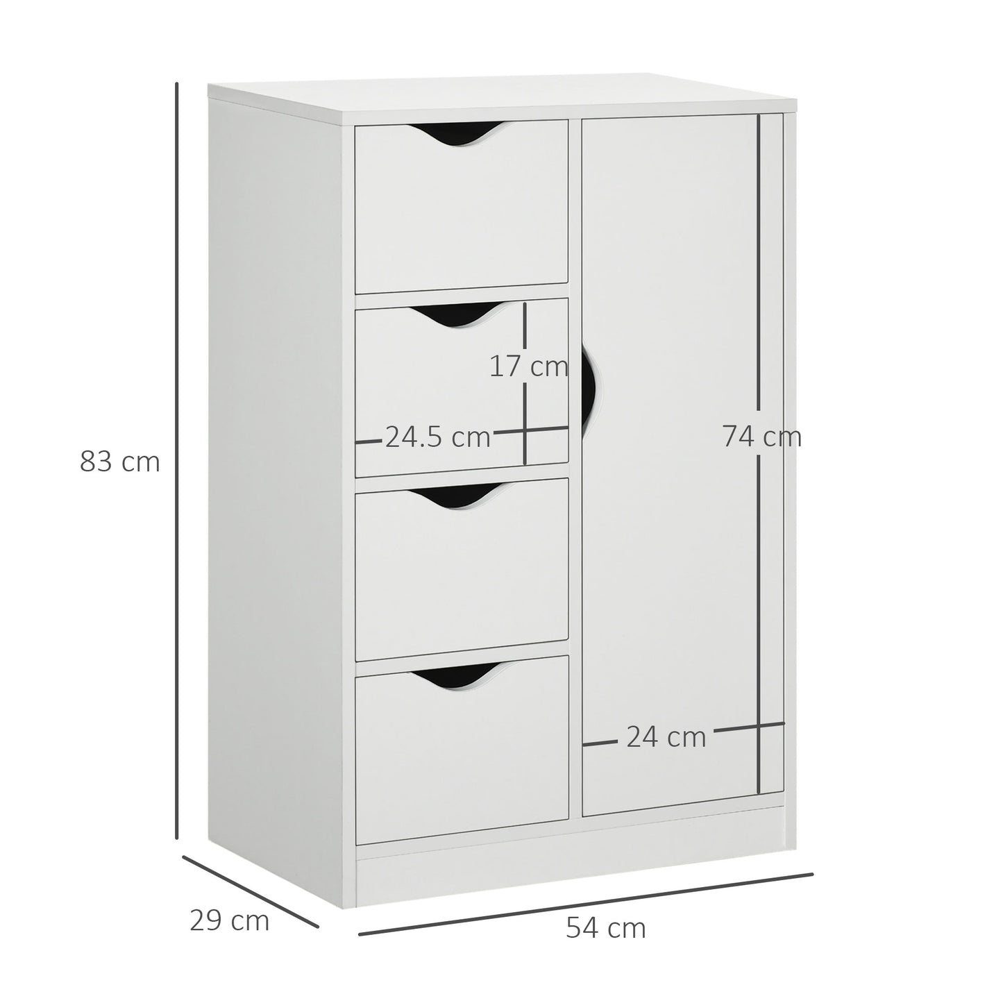 Sopake White Freestanding Storage Cabinet With 4 Drawers And Lower Cupboard