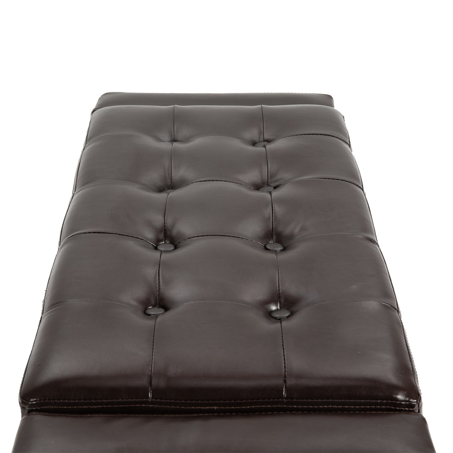 Rira Faux Leather Brown Storage Ottoman Bench With Diamond Tufted Seat