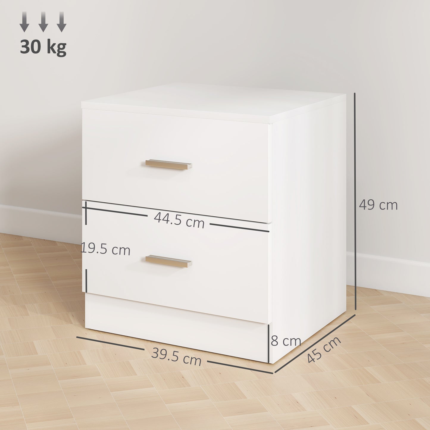 Kefa Yoka White Modern Bedside Table With 2 Drawer Storage
