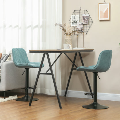 Loelne Fabric Blue Linen Look Bar Stools Set Of 2