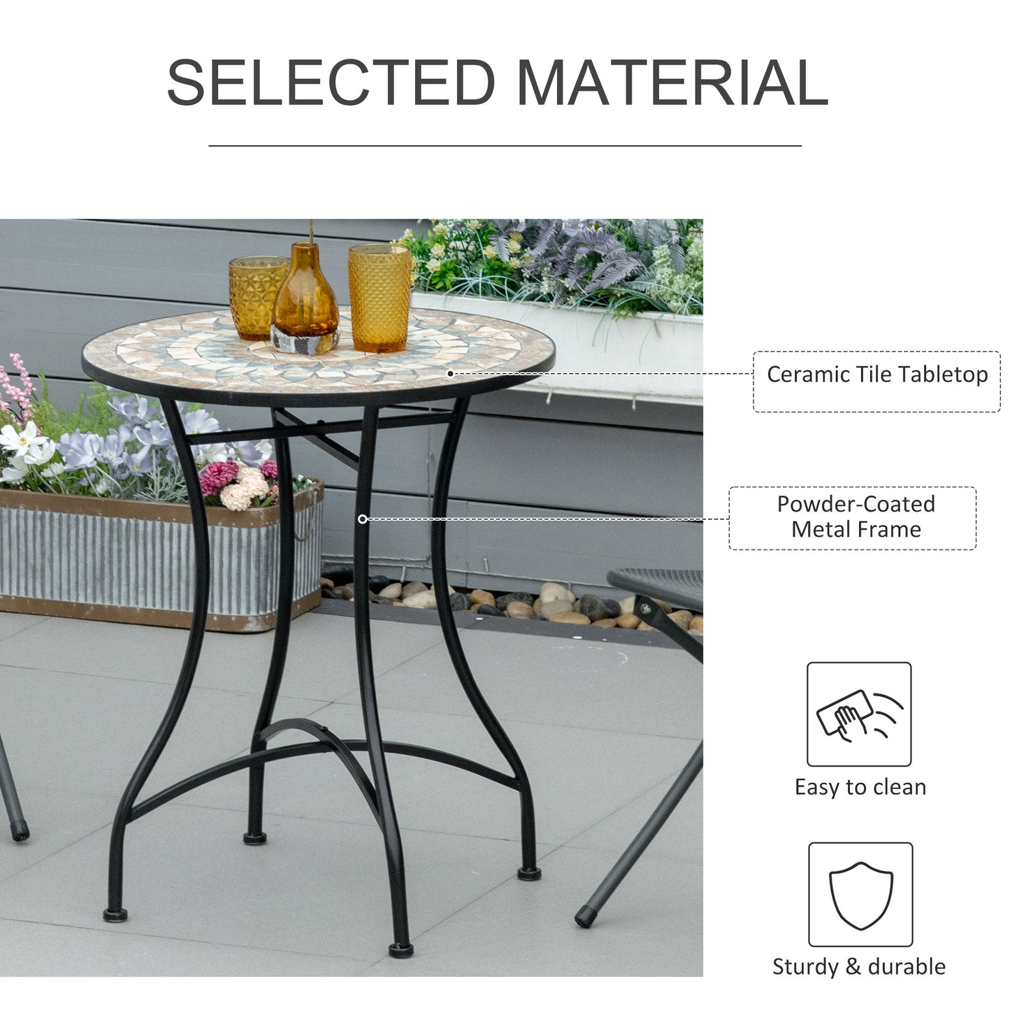 Nafiro Metal Green Round Mosaic Outdoor Patio Bistro Table