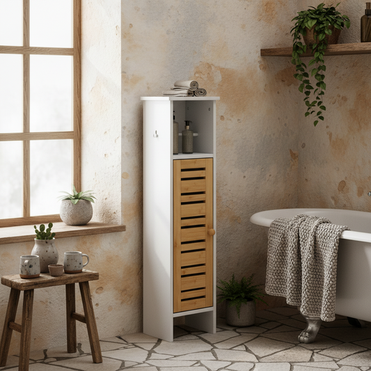 Nohaba White Bathroom Storage Cabinet With Integrated Toilet Roll Holder