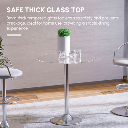 Diliha Metal And Glass Clear Round Dining Table With Steel Base For Compact Spaces