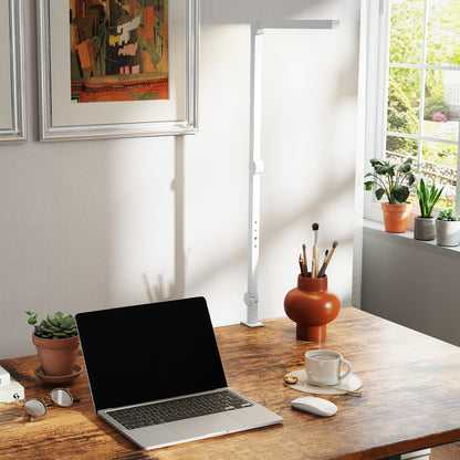 Laco Veni Metal White Dimmable Clamp Desk Lamp With Swing Arm Eye Care Light And Adjustable Brightness