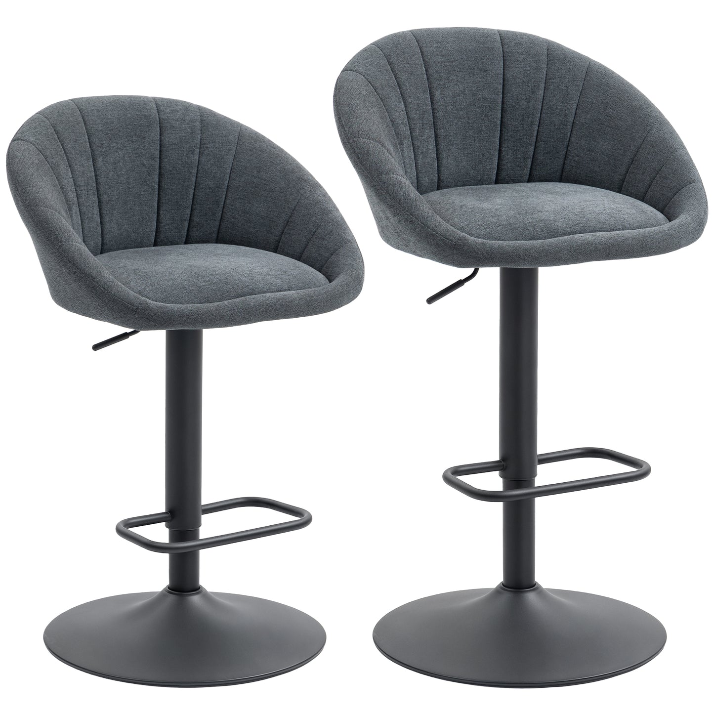Elfare Dark Grey Fabric Relaxed Tub Bar Stools Set Of 2 With Curved Seat