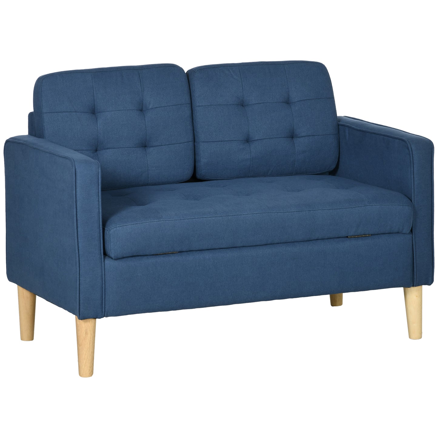 Vanasu Blue Compact 2 Seater Sofa With Hidden Storage Tufted Seat