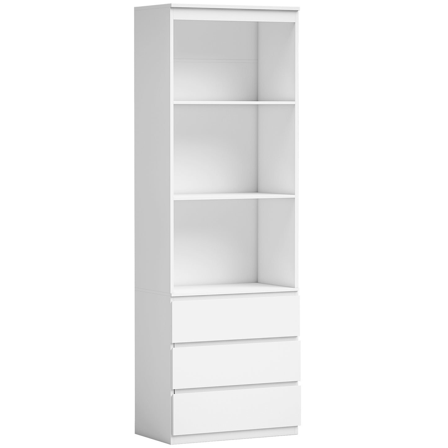 Seso Wood White Tall Bookcase With Shelves And Integrated Drawers 180 cm