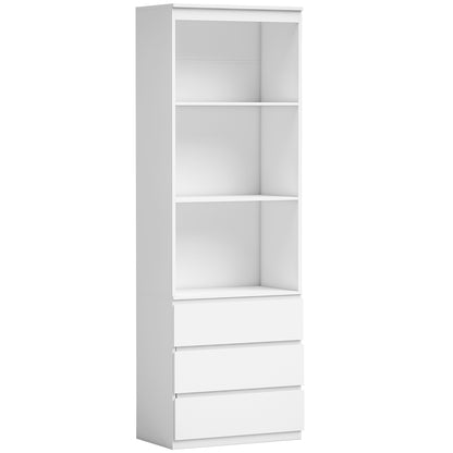 Seso Wood White Tall Bookcase With Shelves And Integrated Drawers 180 cm