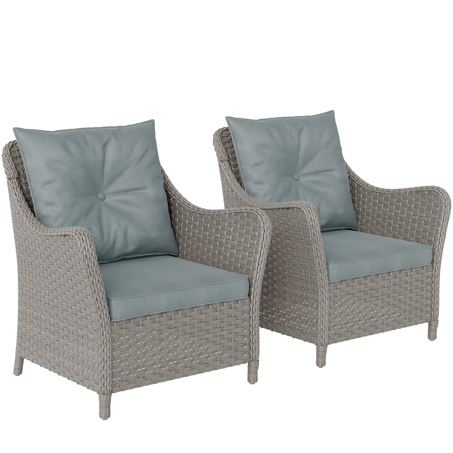 Veyoto Rattan Light Grey Set Of 2 Outdoor Armchairs With Cushions Armrests And High Back