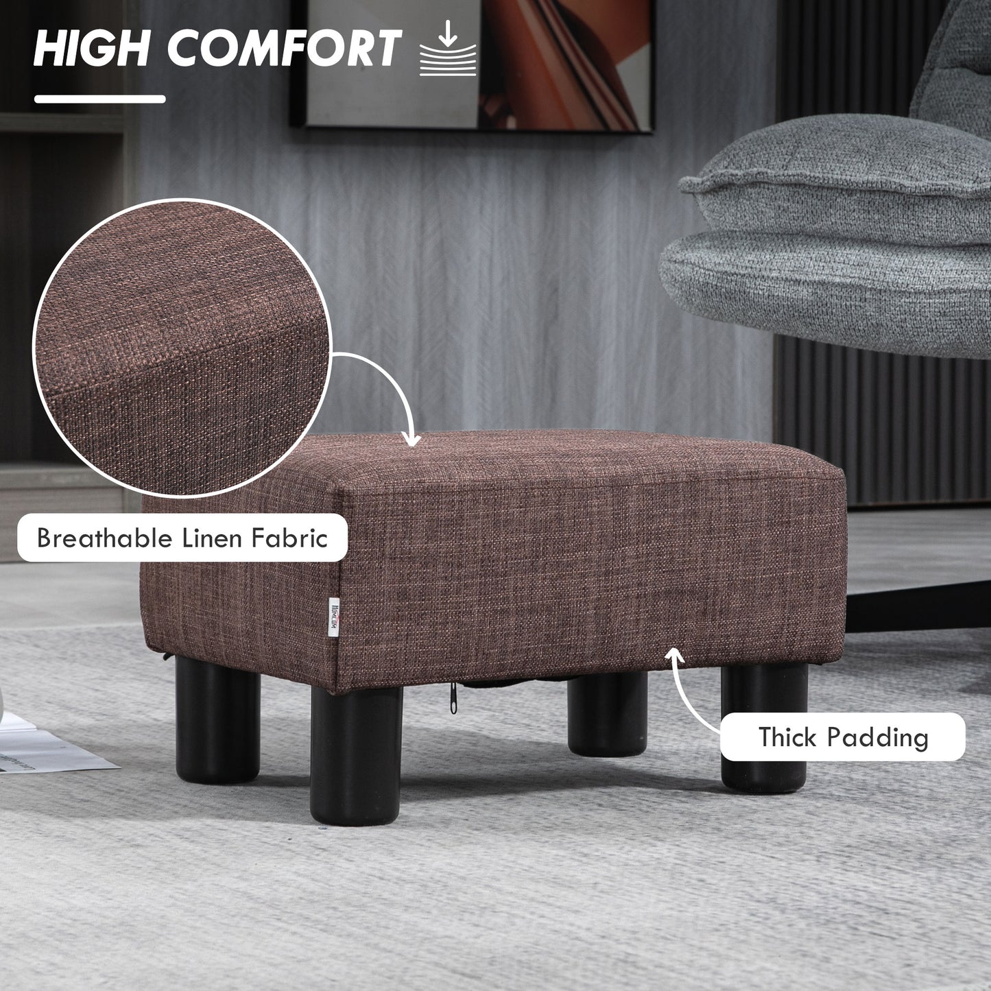 Fata Linen Brown Cube Footstool With 4 Plastic Feet