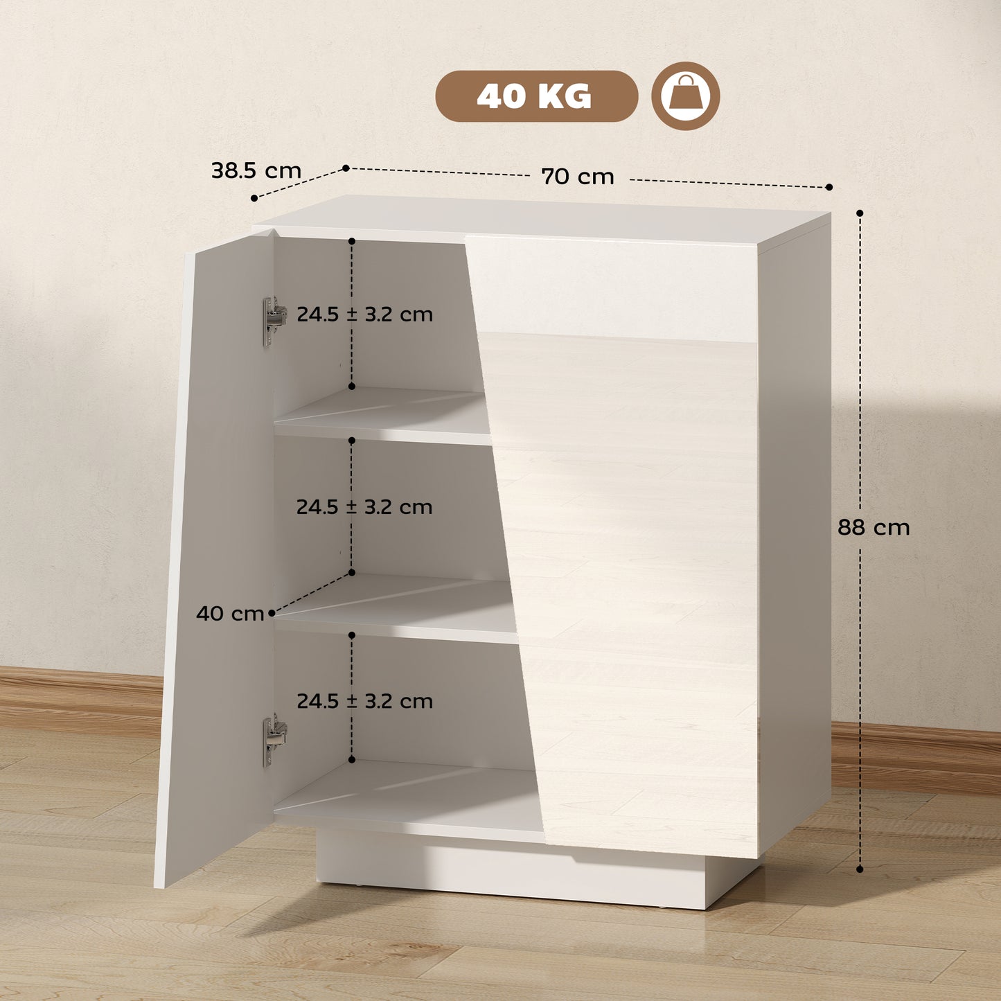 Ranifa Modern High Gloss White Freestanding Storage Cabinet 2 Doors