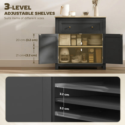 Elrere Wooden Black Modern Sideboard With Drawers Adjustable Shelves And Double Doors
