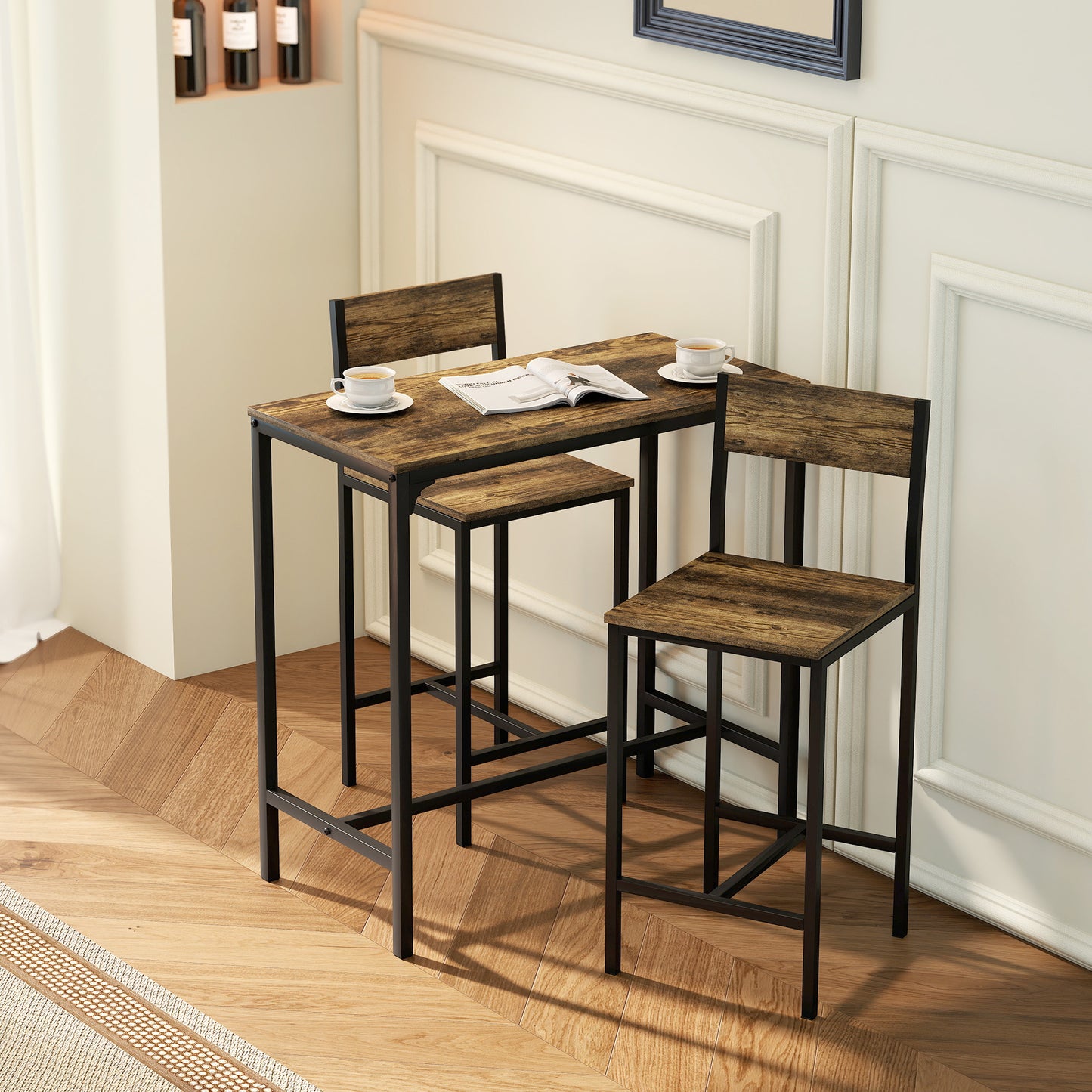 Torakeno 3 Piece Industrial Bar Table And 2 Stool Set For Compact Spaces