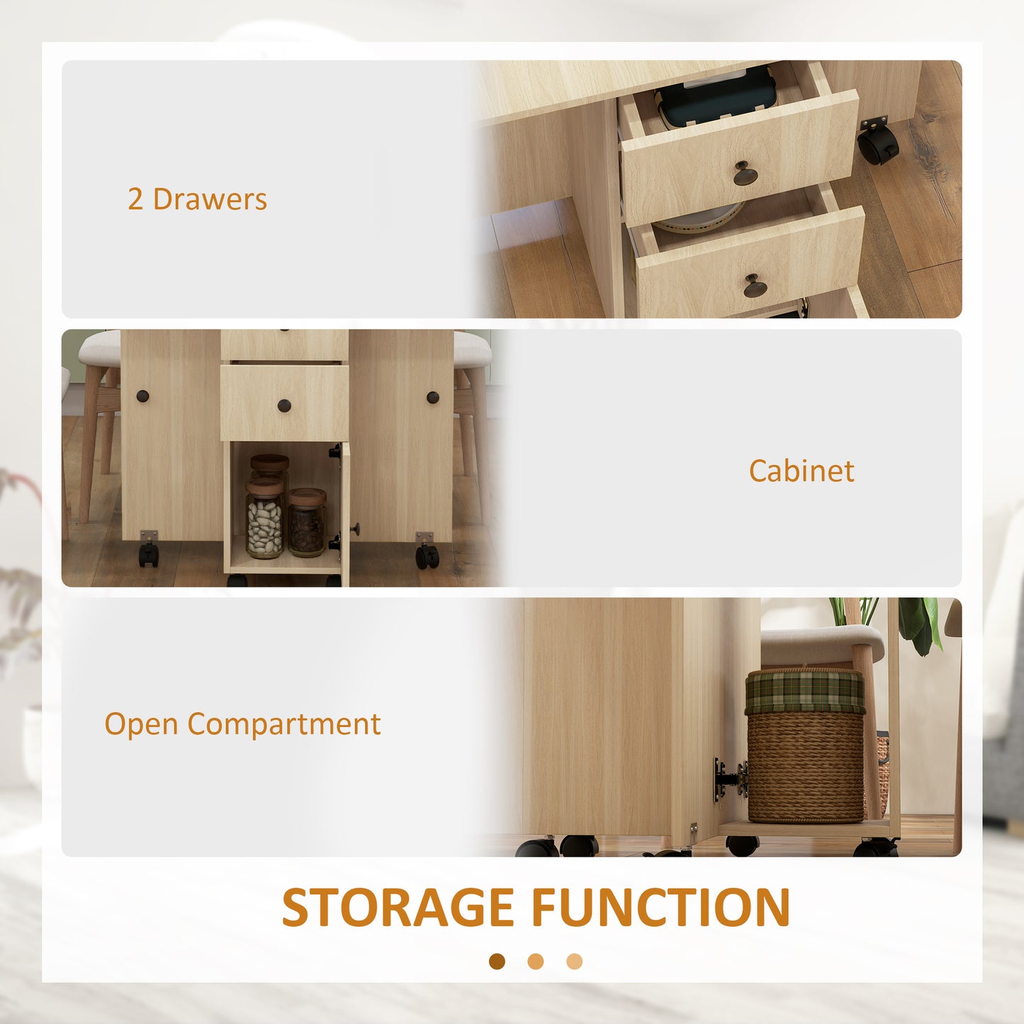 Tofaba Wooden Wood Effect Drop Leaf Dining Table With Integrated Storage