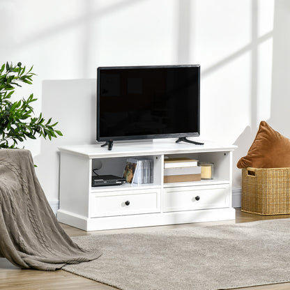 Letoco Yoyo Wooden White Compact TV Stand With Drawers OFauxn Storage And Cable Management For Screens Up To 45 Inches