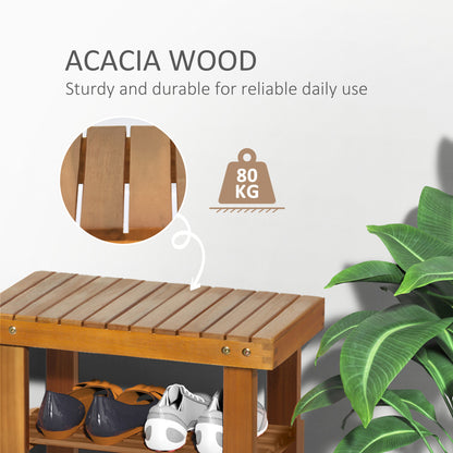Elsari Acacia Wood Teak 3 Tier Shoe Bench With Slatted Shelves