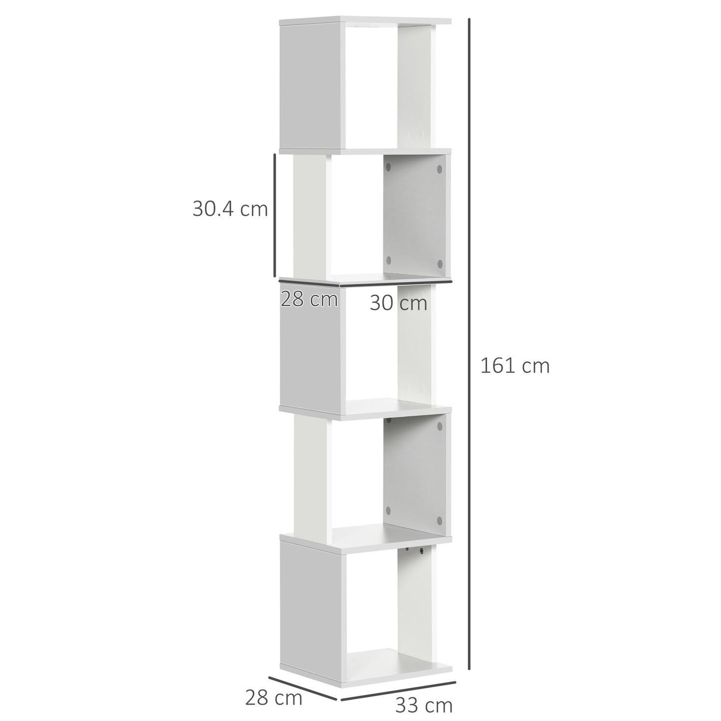 Ziva Wood White And Light Grey 5 Tier Freestanding Bookcase