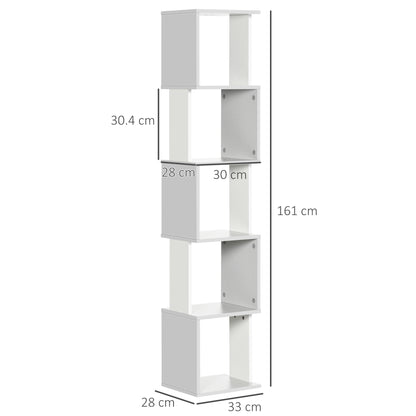 Ziva Wood White And Light Grey 5 Tier Freestanding Bookcase