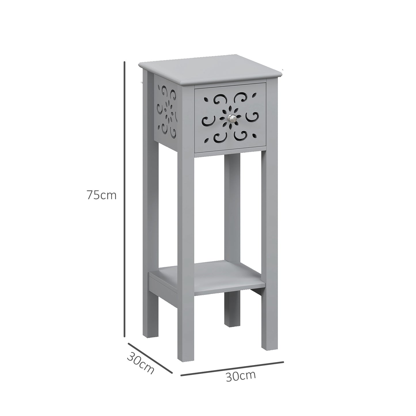 Elne Set Of 2 Grey Wooden Floral Cut Out Accent Side Tables