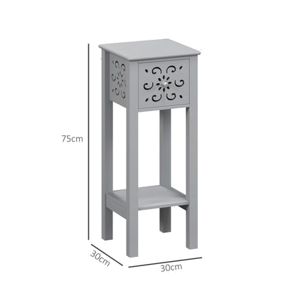 Elne Set Of 2 Grey Wooden Floral Cut Out Accent Side Tables