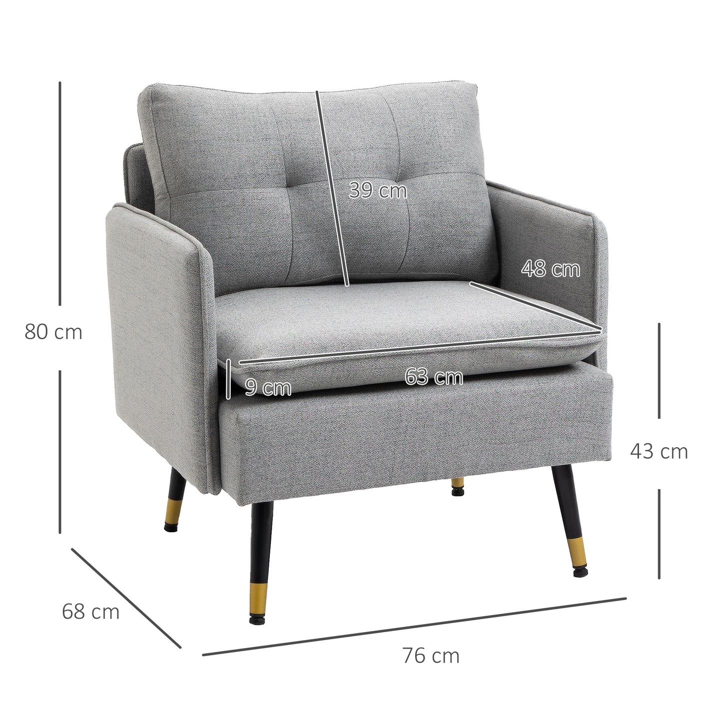 Ravane Tola Fabric Grey Button Tufted Accent Chair For Living Room Or Bedroom