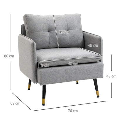 Ravane Tola Fabric Grey Button Tufted Accent Chair For Living Room Or Bedroom