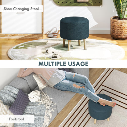 Dotaha Linen Look Blue Round Storage Ottoman