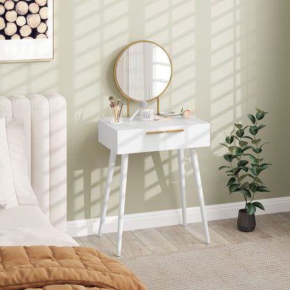 Sovaha White Elegant Dressing Table With Round Mirror 60 x 40 x 123cm