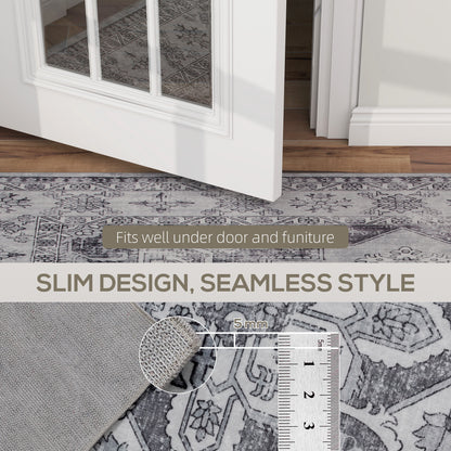 Linimi  170 x 120cm Polyester Grey Vintage Style Non Slip Washable Rug