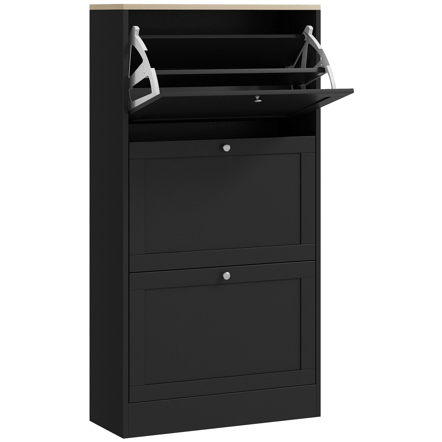 Rani Wooden Black Compact 3 Drawer Shoe Cabinet