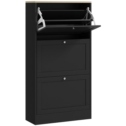 Rani Wooden Black Compact 3 Drawer Shoe Cabinet