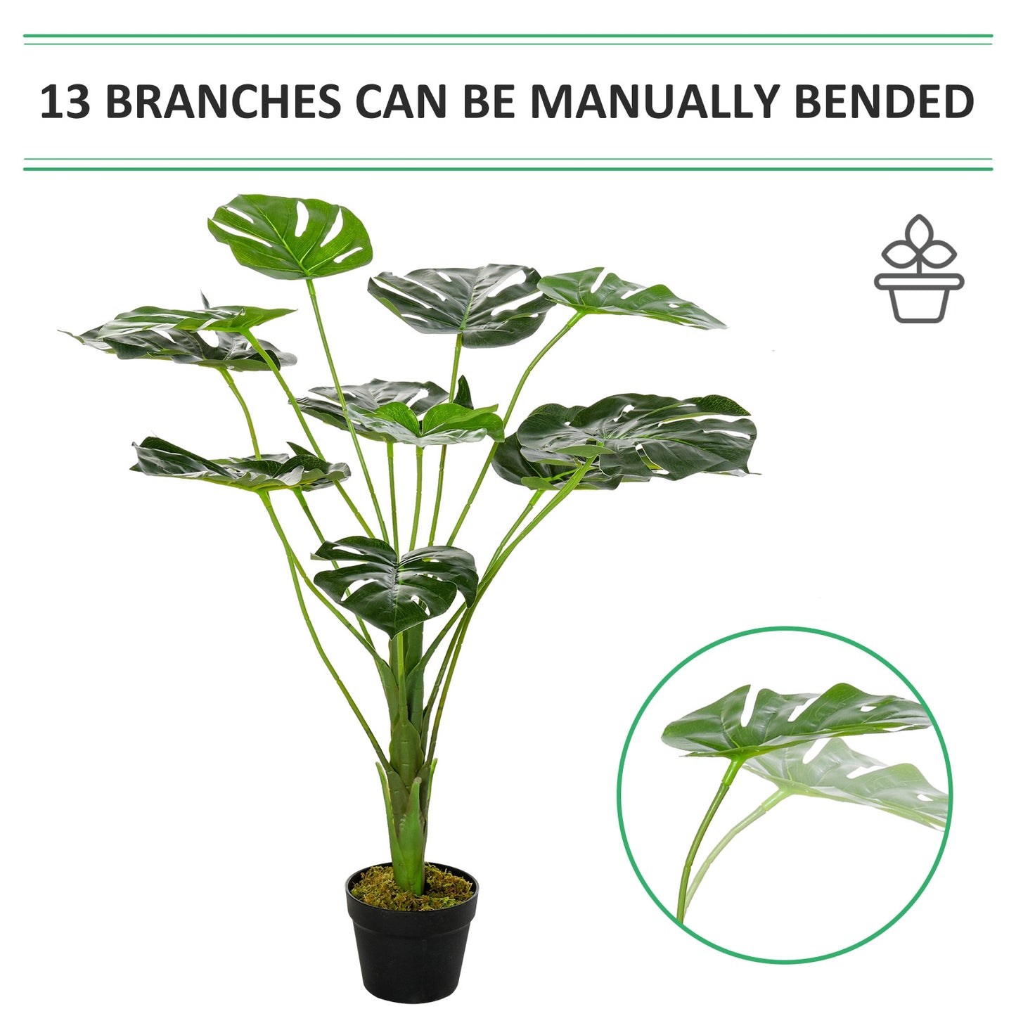 Rehala Artificial Monstera Leaf Style Plant In Pot For Indoor And Sheltered Outdoor Areas