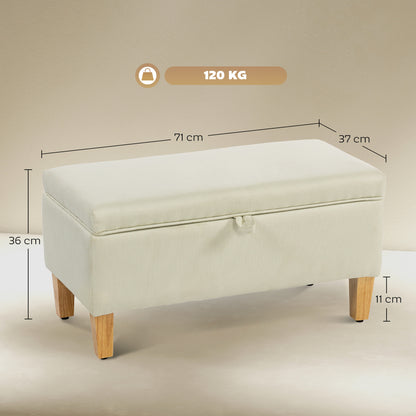 Suba Linen Beige Storage Footstool With Storage Natural Wooden Legs