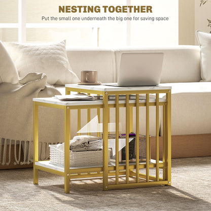 Rolana Set Of 2 Nesting Coffee Tables Metal And Marble Effect and Gold Frame