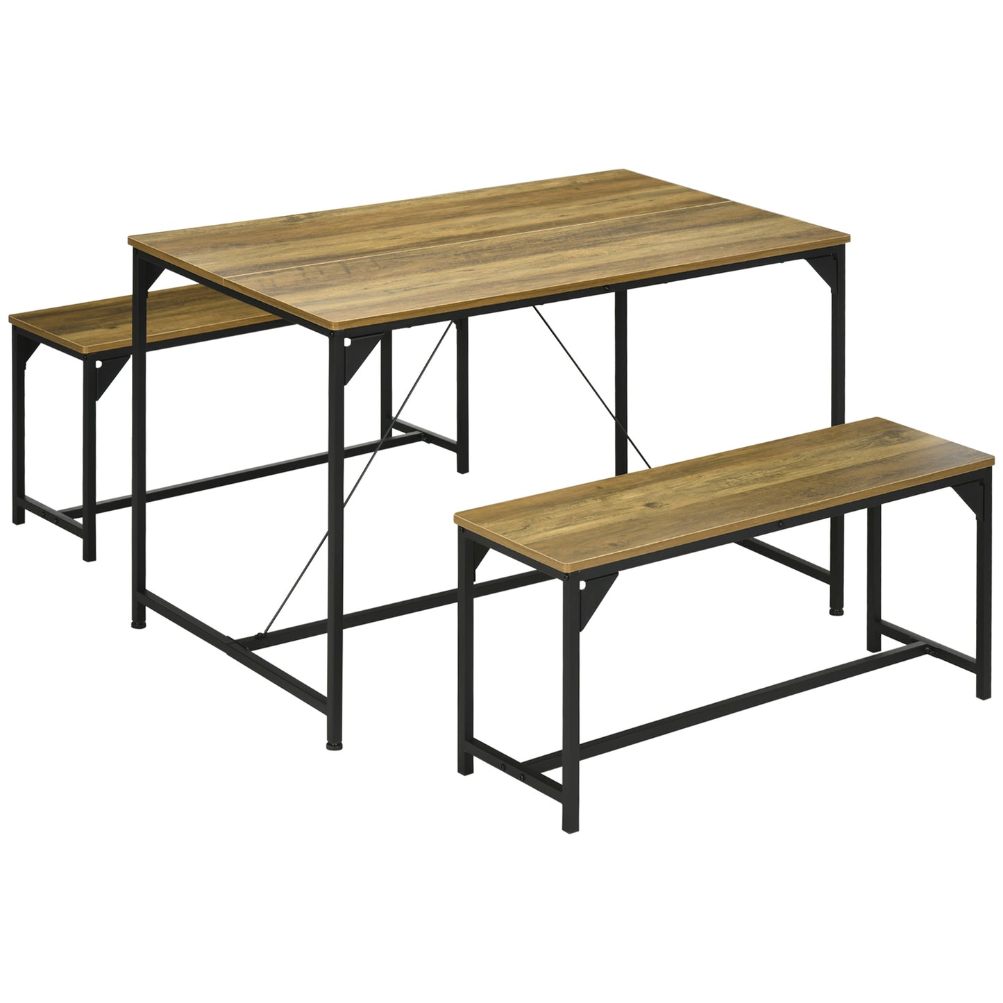 Yomaha Wooden Natural Dining Table With 2 Benches Seating 4