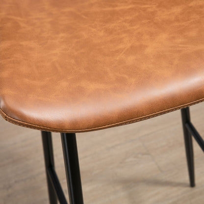 Lorelu Faux Leather Brown Upholstered Bar Chairs Set Of 2 With Steel Legs And Footrest