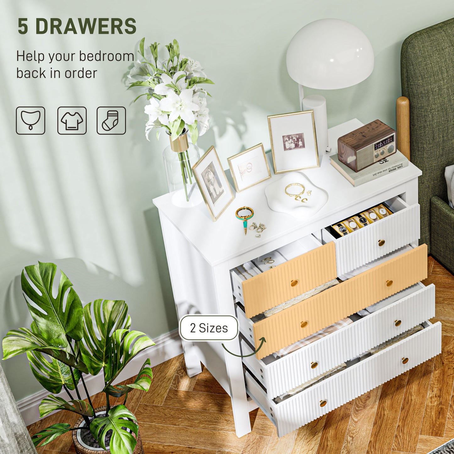 Vedise Wooden White Elegant 5 Drawer Chest Of Drawers