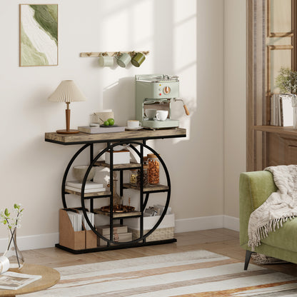 Reyore Metal And Wooden Rustic Brown Industrial Console Table With OFauxn Shelving