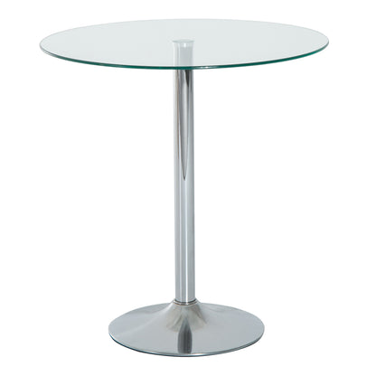 Diliha Metal And Glass Clear Round Dining Table With Steel Base For Compact Spaces
