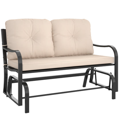 Yorota Metal And Fabric Cream 2 Outdoor Glider Bench With Cushions And Armrests