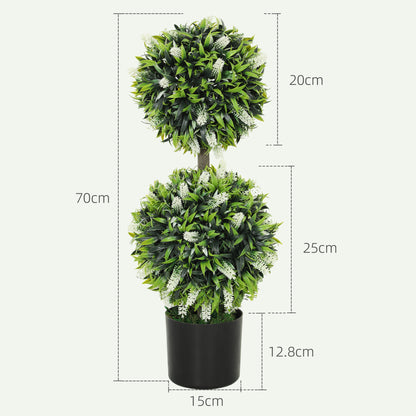 Kelola Set Of 2 Artificial Lavender Flower Ball Trees In Pots H8 70cm White