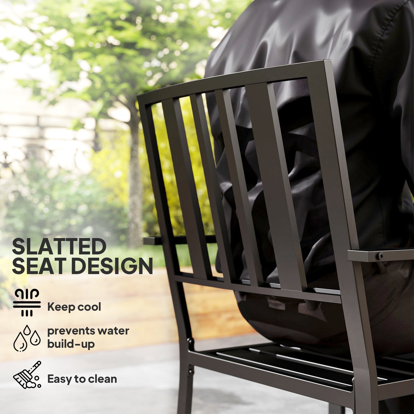 Moyolo Set of 2 Metal Black Minimalist Outdoor Garden Chairs