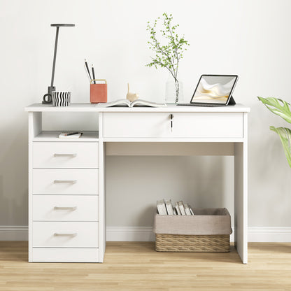 Fizita 110cm White Home Office Desk With 5 Storage Drawers