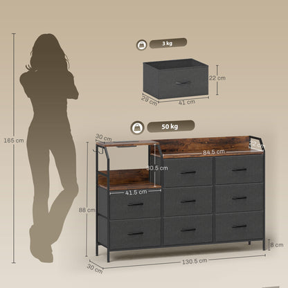 Comke Metal And Wood Brown And Black 8 Drawer Storage Chest With Integrated Charging Station