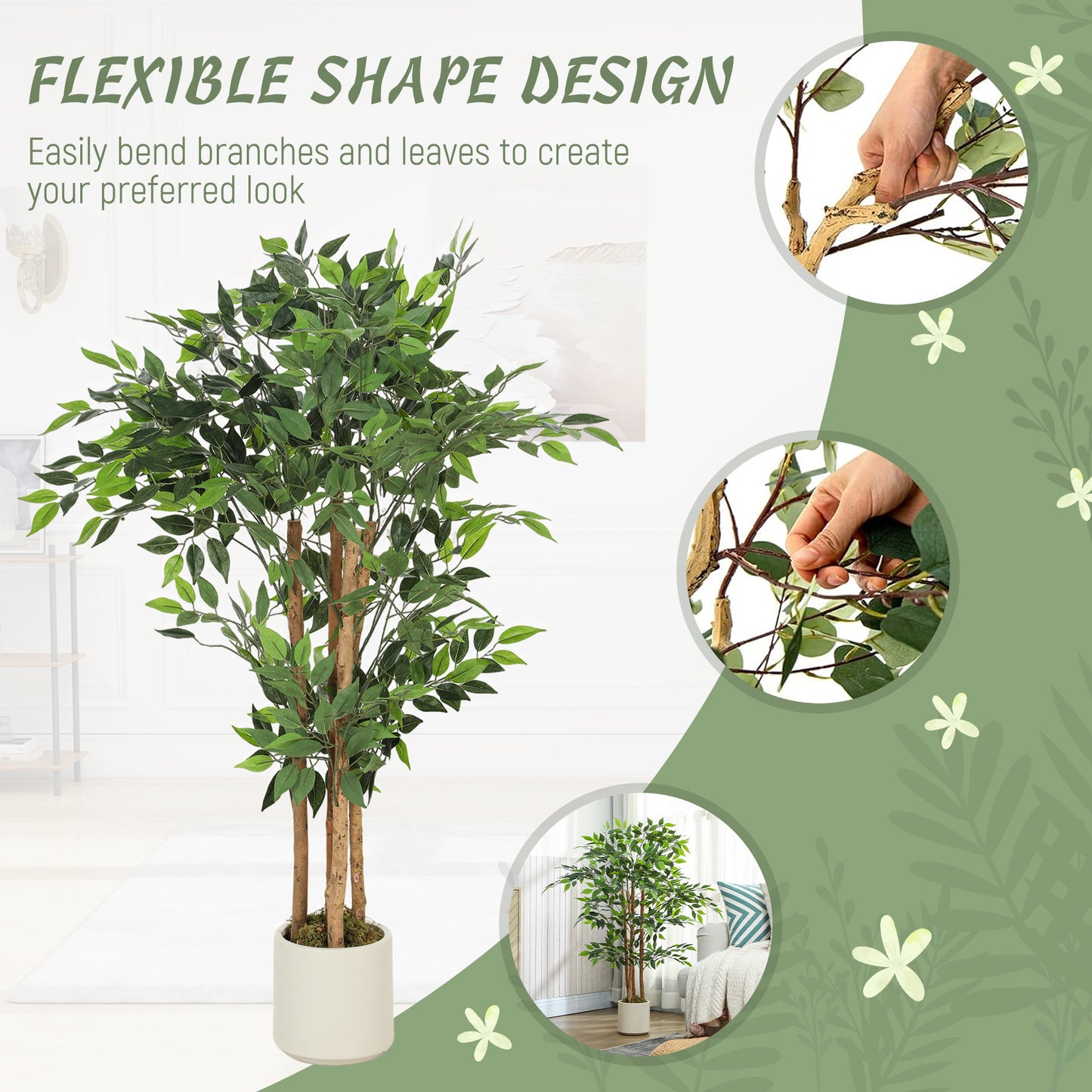 Rokalo Artificial Ficus Style Tree With Solid Trunk Detail In Pot 120cm Green