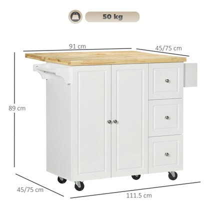 Tanalo Wooden White Rolling Kitchen Island With Drop Leaf Drawers Towel And Spice Racks